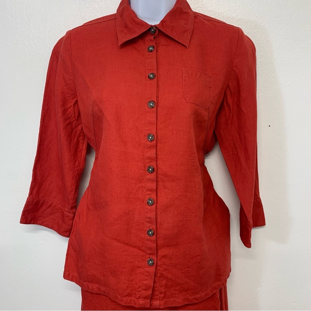 Talbots Irish Linen Skirt Set Midi Button Up Top … - image 2